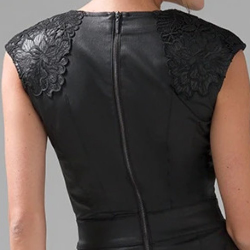 WHBM NWT WITH POCKETS! WASHABLE Coated Denim Lace Dress Faux Leather - Picture 8 of 10